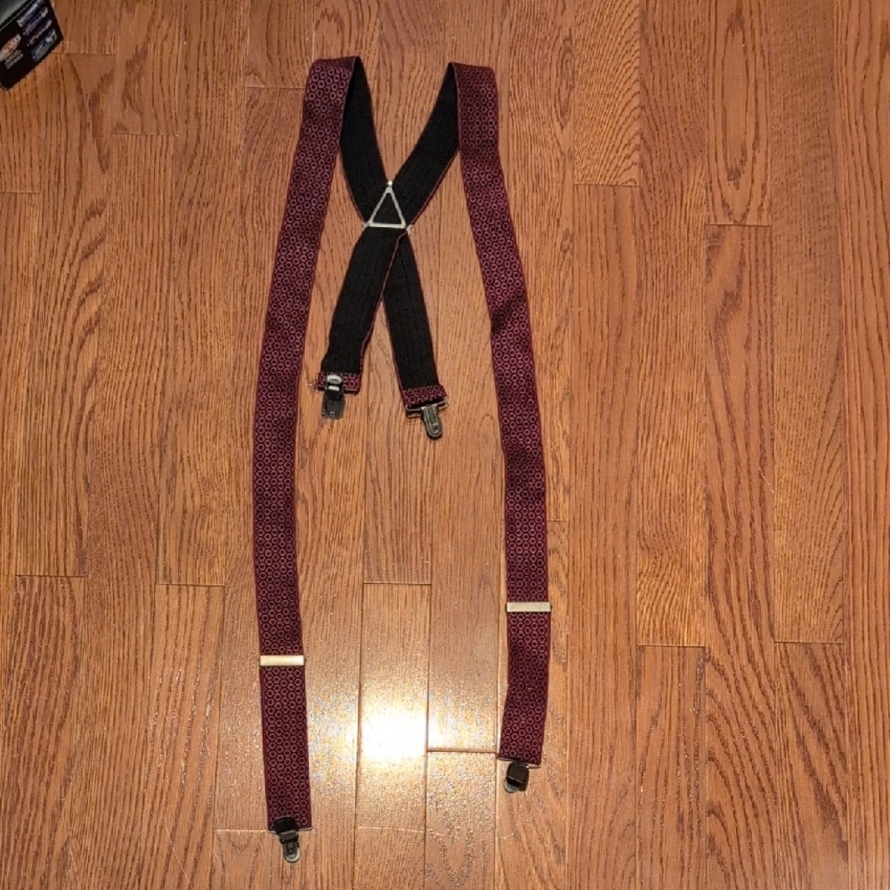 Club Monaco Red and Black Suspenders with Metal Clips